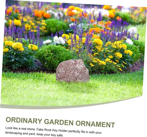 Vista 6 de Stone Key Hider - Diseño realista de roca para almacenamiento de llaves al aire libre para jardines y patios, material de resina confiable que