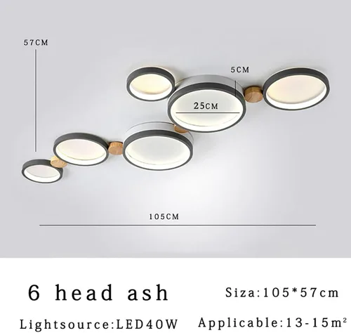 Vista 5 de Lámpara de techo LED de 6 luces, 42 pulgadas, moderna lámpara de techo empotrada de madera de 40 W regulable para sala de estar, dormitorio, cocina