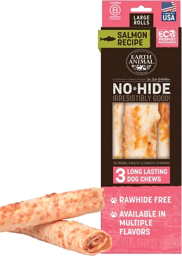 Vista 11 de Earth Animal No Hide Chews - Rollos masticables para perros grandes sin cuero crudo de larga duración, carne de res - 2 unidades Large Beef