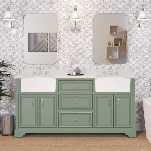 Vista 10 de Kitchen Bath Collection Zelda - Mueble de casa de campo doble de 72 pulgadas (cuarzo/gris polvo): incluye gabinete gris polvo con impresionante