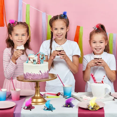Vista 4 de 12 sombreros de fiesta de té para niñas pequeñas, mini tocado decorativo con flores, lazo de malla de plumas sintéticas, pasador de pelo, horquilla