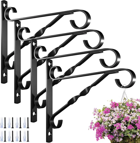 Vista 19 de AMAGABELI GARDEN & HOME Paquete de 2 colgadores colgantes para plantas al aire libre de 10 pulgadas, soportes de metal para colgar en la pared