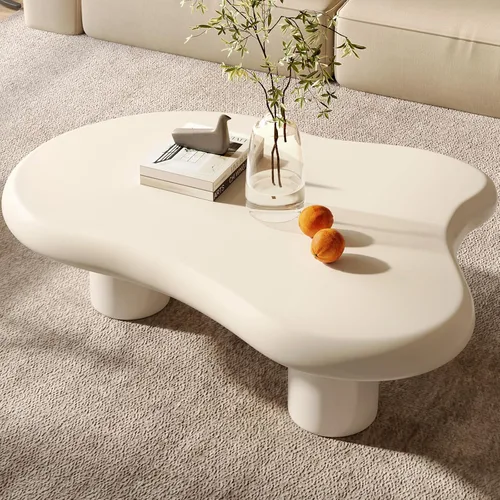 Vista 13 de Miuuod Cloud - Mesa auxiliar con 4 patas para sala de estar, mesa central, mesa baja, mesa auxiliar color crema, mesa de sofá de esquina redonda