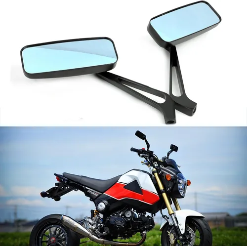 Vista 6 de Black Rectangle Motorcycle Bobber espejos para motocicleta cruiser chopper con humo azul 8 mm-10 mm, Negro