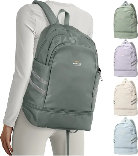 Vista 15 de coofay Mochila de gimnasio para mujer, bolsa de gimnasio con compartimento beige (A-Beige)