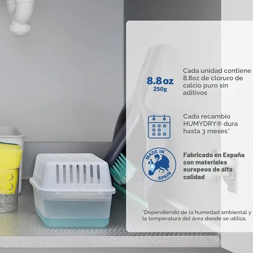 Vista 2 de HUMYDRY Deshumidificador absorbente de humedad con 3 repuestos, dispositivo compacto de 8.8 onzas