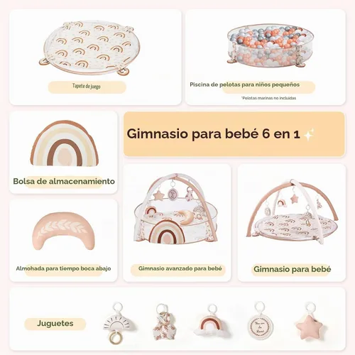 Vista 4 de Crisschirs Gimnasio grande 6 en 1 XL para bebés y piscina de pelotas, tapete de juego y gimnasio de juego, gimnasio combinado de actividades