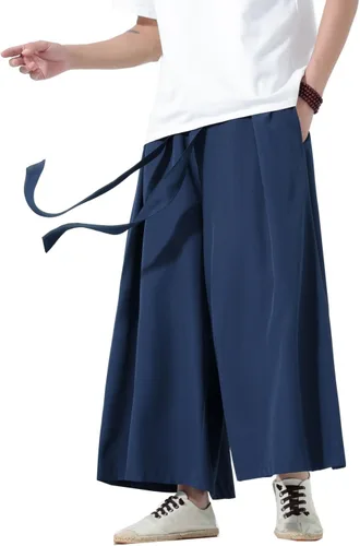 Vista 9 de Seidarise Pantalones de yoga japoneses de lino estilo harén de pierna ancha para hombre, estilo harén, estilo hip hop, holgados