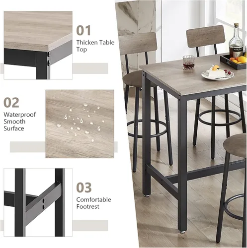 Vista 4 de Moderno juego de mesa y silla de bar para 4 mesas y taburetes de altura de mostrador con respaldo, mesa de comedor rectangular, juego de 5