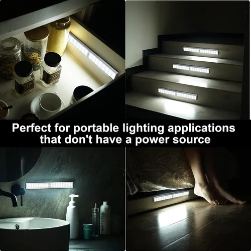 Vista 7 de MOSTON Luces de armario recargables superbrillantes 78 LED con sensor de movimiento, iluminación nocturna para armario de cocina, debajo