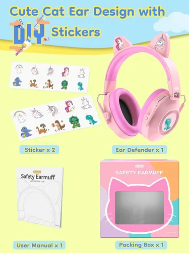 Vista 6 de Dr.meter EM200 Noise Cancelling Headphones for Kids Cute Cat Ear Muffs Rosa