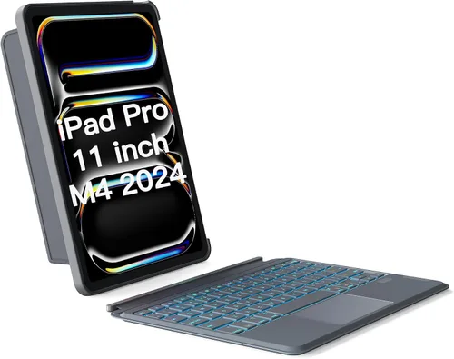 Vista 10 de Inateck Funda para iPad de 11ª/10ª generación con teclado, funda de teclado desmontable con retroiluminación de 7 colores y panel táctil para iPad