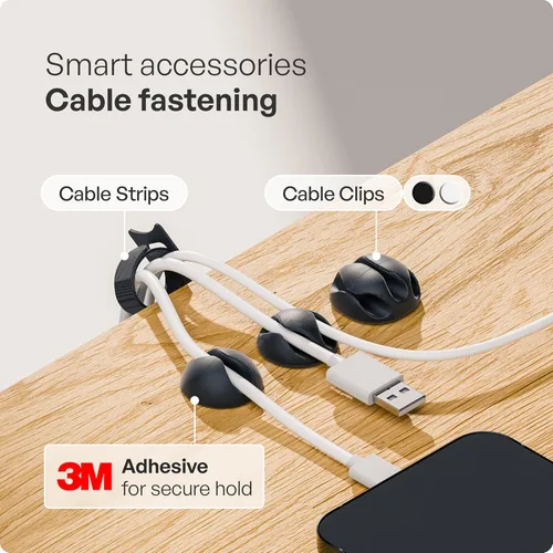 Vista 5 de PAMO Organizador de cables debajo del escritorio para un fácil montaje debajo de la mesa I Juego de 2 – con 10 bridas para cables I Organizador