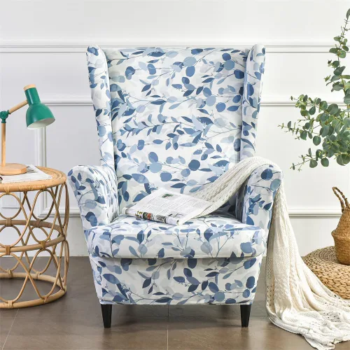 Vista 2 de Fundas para silla Wingback, 2 piezas, fundas elásticas elegantes para silla de ala con parte inferior elástica, protector de muebles para Hojas