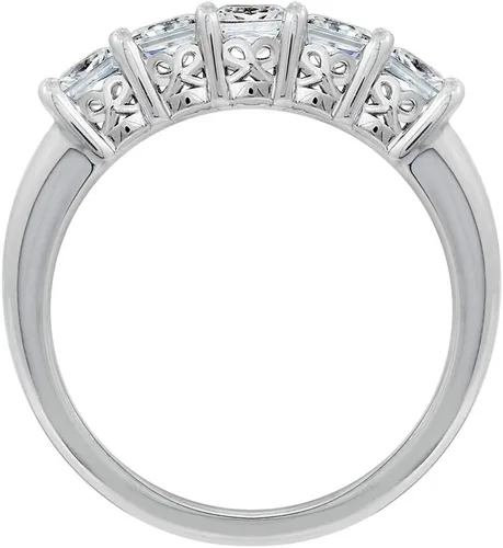 Vista 2 de Tienda Collection Platinum or Gold Plated Sterling Silver Princess-Cut 5-Stone Ring made with Infinite Elements Zirconia