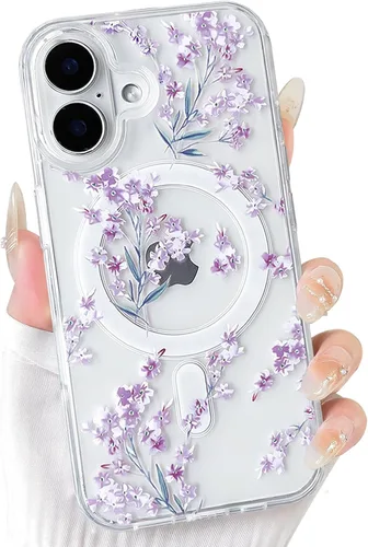 Vista 78 de NITITOP Funda magnética transparente compatible con iPhone 14 Plus/15 Plus, compatible con MagSafe lindas flores, hojas florales para mujeres
