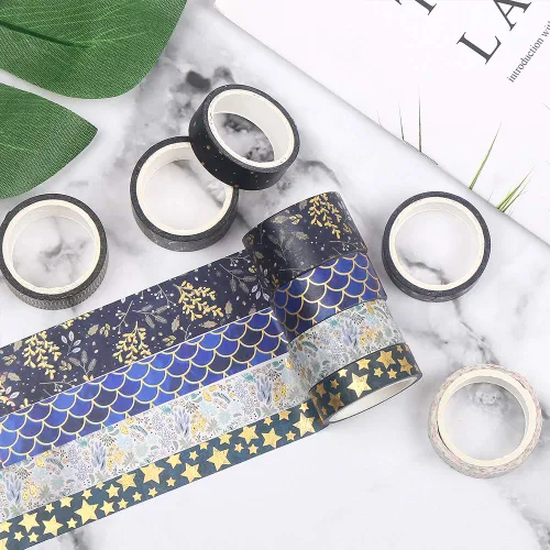 Vista 6 de CCINEE Cinta Washi de lámina dorada negra, cintas de enmascarar decorativas florales para diario de viñetas, álbumes de recortes, planificador