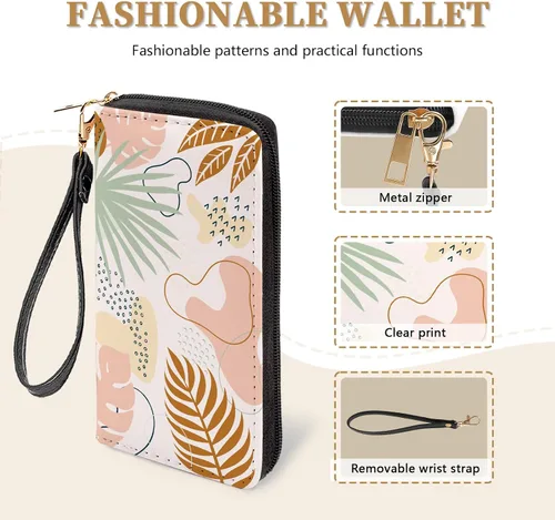 Vista 5 de Billetera para mujer, con bloqueo RFID, con 10 ranuras para tarjetas y ventana de identificación, bolso para mujer con cierre de correa de mano