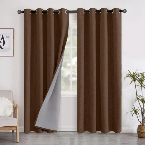 Vista 29 de YoungsTex - Cortinas opacas de lino para dormitorio, oscurecimiento de la habitación, cortinas con textura de lino, paneles con aislamiento térmico