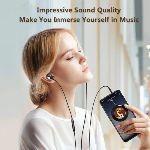 Vista 6 de Auriculares intrauditivos con cable con micrófono Control de volumen Auriculares con cancelación de ruido con micrófono Auriculares de graves
