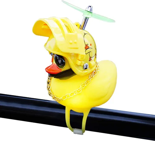 Vista 28 de wonuu Adornos de pato de goma para automóvil, decoración de tablero de instrumentos de pato amarillo, cuernos de bicicleta de pato con casco