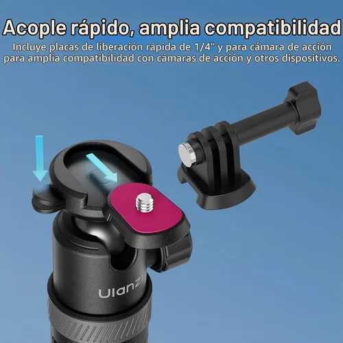 Vista 5 de Soporte de trípode mejorado de 59 pulgadas con apertura automática de 4 patas, trípode de piso ULANZI TT24 Vlogging Selfie, cabeza de bola