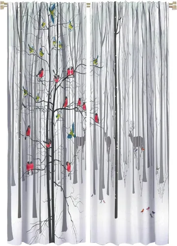 Vista 17 de Cortinas de abedul para sala de estar, niebla matutina en otoño, decoración del hogar, 42 x 45 pulgadas de largo
