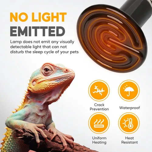 Vista 4 de HealSmart - Lámpara de calor para reptiles de 75 W, emisor de calor cerámico, sin emisión de luz, bombillas de calor adecuadas