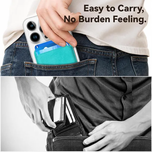 Vista 6 de Cartera magnética para teléfono celular con Mag-Safe, más fuerte magnética RFID de cuero compatible con iPhone 17/16/15/14/13/12 y Pro/Promax, Verde