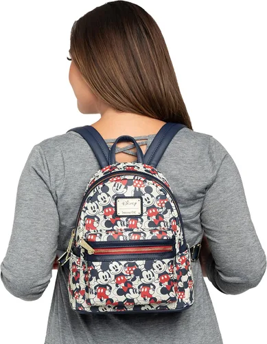 Vista 3 de Loungefly Disney Mickey Minnie Mouse Mini Mochila Bolso AOP Rojo Marino marino