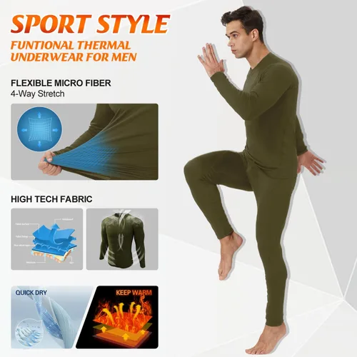 Vista 4 de CL convallaria 2 Pack Thermal Underwear for Men - Warm Fleece Lined Long Johns - Winter Gear Base Layer Tops & Bottoms Set