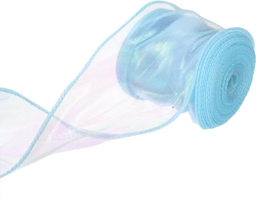 Vista 68 de MECCANIXITY - Cinta de organza con cable de 1 1/2" de ancho, brillante, transparente, con brillo irisado en tonos pastel, cinta de gasa para Beige