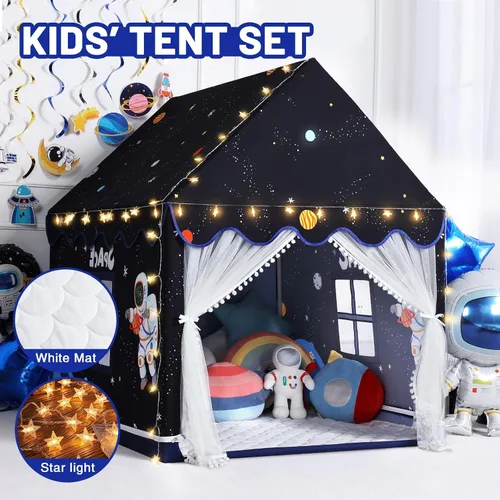 Vista 2 de Wilwolfer Space - Tienda de campaña para niños en interior: con paspartú, tienda de campaña para niños, juguetes espaciales, decoraciones