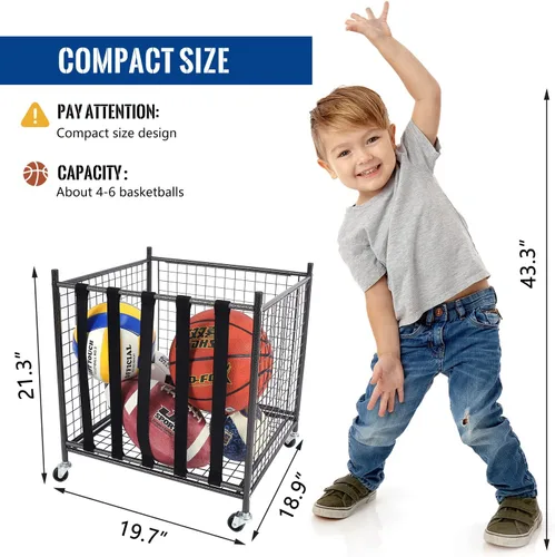 Vista 2 de Mythinglogic Carrito de almacenamiento de pelotas deportivas rodantes, armario de almacenamiento de bolas con cerradura deportiva con ruedas, jaula