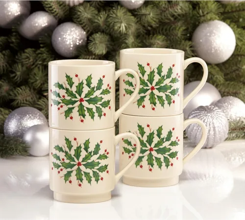 Vista 5 de Lenox 853763 Juego de 4 tazas apilables de vacaciones, Vajilla de Navidad, para recibir invitados
