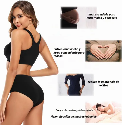 Vista 4 de Molasus Ropa interior de algodón para mujer de cintura alta, cobertura completa, bragas para mujer (talla regular y grande)