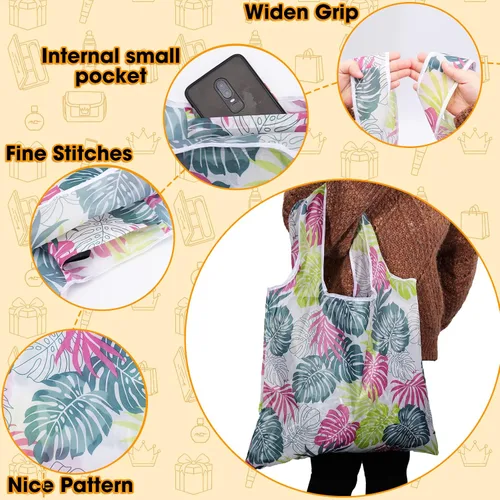 Vista 4 de Paquete de 9 bolsas de comestibles reutilizables, bolsas de compras plegables, bolsa de nailon con asas, lavable, grande, ligera