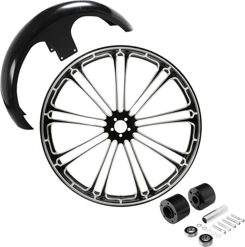 Vista 67 de TCMT Llanta de rueda delantera de 21", buje de rueda de brida de doble disco con guardabarros delantero negro sin pintar, compatible con modelos