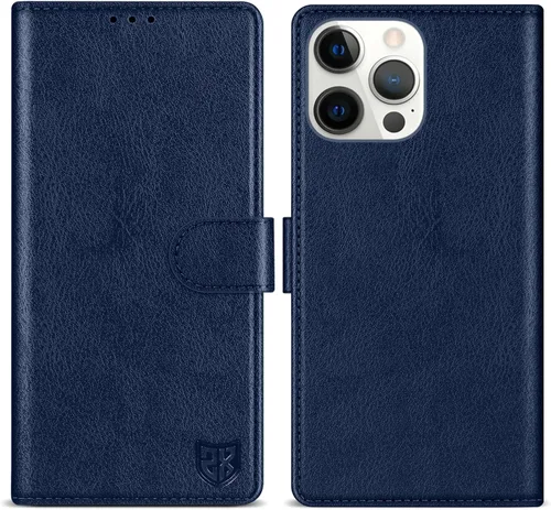 Vista 11 de ZZXX Funda tipo cartera para iPhone 14 Plus con bloqueo RFID, ranura para tarjetas, función atril, cierre magnético, funda protectora de cuero Negro