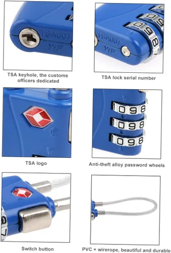 Vista 4 de Cerradura de combinación de cerraduras aprobadas por la TSA para combinación de equipaje, candado, cable de bloqueo de equipaje