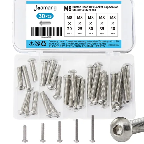 Vista 11 de Tornillos de cabeza de botón M8 x 0.472 in, 0.630 in, 0.709 in, 0.787 in, 0.984 in, acero inoxidable 304, unidad hexagonal Allen métrica, acabado