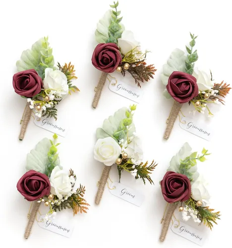 Vista 57 de Ling's Moment Boutonniere para Hombres Boda, Juego de 6, Novio y Padrinos Boutonniere para Boda Regreso a Casa Halloween Ceremonia Aniversario, Cena