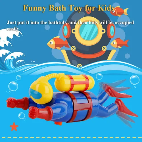 Vista 2 de Juguete de baño Wind-Up Diver para niños pequeños – Mecanismo de natación y buceo de Frogman, juguete de agua para bañera/piscina sin batería, sin