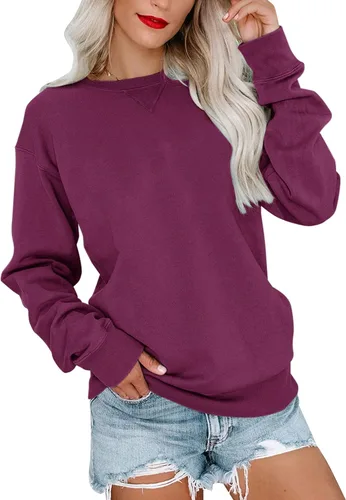 Vista 12 de Bingerlily Sudadera casual de manga larga para mujer, cuello redondo, linda sudadera pullover de ajuste relajado, tops