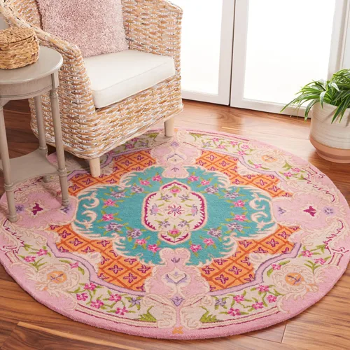 Vista 37 de SAFAVIEH Bellagio Collection - Alfombra decorativa de 2 x 3 pies, azul y rosa, hecha a mano de lana de medallón, ideal para zonas de alto tráfico