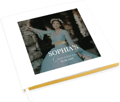 Vista 11 de Andaz Press Libro de invitados de quinceañera personalizado con detalles dorados, 120 páginas de 8.5 x 8.5 pulgadas, álbum de fotos de tapa dura