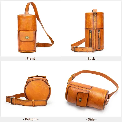 Vista 2 de NIUCUNZH Bolso bandolera de cuero genuino vintage hecho a mano, mochila de hombro, mochila de senderismo, paquete de viaje