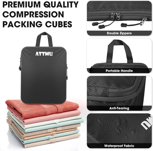 Vista 5 de Juego de 8 cubos de embalaje de compresión, cubos de embalaje expandibles para accesorios esenciales de viaje, bolsas de compresión de viaje