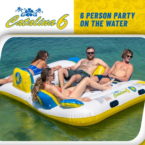 Vista 2 de Body Glove Catalina Island - Salón flotante inflable para seis personas con altavoz Bluetooth, 2 enfriadores y 6 soportes para bebidas, zona