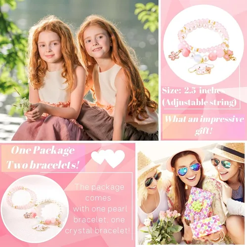 Vista 3 de BONL Lindas pulseras kawaii, lindas pulseras Kawaii de anime, regalos para niñashermanasniñosmejores amigas, cuentas de cristal de perlas